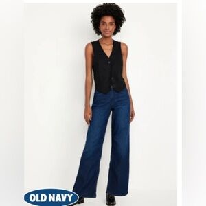 New with Tags High Rise Wow Wide Leg Denim River Dark Blue Dressy Jeans Size 8